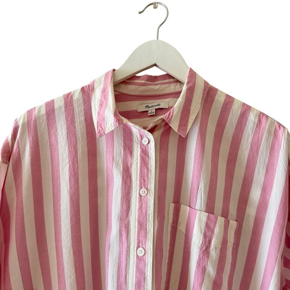 Madewell Pink and White Stripe Button-Down Shirt - Picture 2 of 13